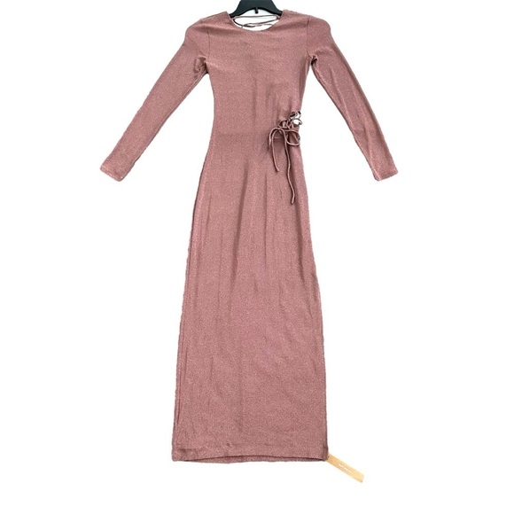 Reformation Women's Kinsey Lace Up Knit Maxi Dress Metallic Pink Sparkle Size S - Picture 4 of 16